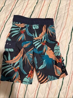 Rip Curl Navy Swim Shorts with Teal & Coral Tropical Print